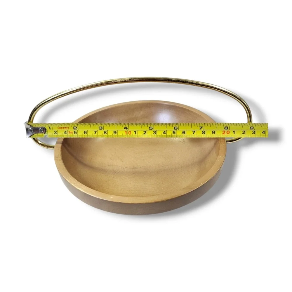 Vintage Nasco Wooden Bowl W/Brass Handel‎ and 5 Wooden Fruit
